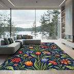 Rich Crimson Floral Tapestry Rug