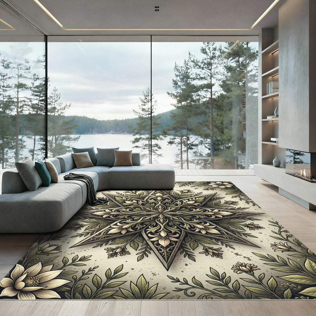 Floral Celestial Sage Eight Point Star Rug