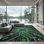 Neon Cybernetic Circuitry Glow Abstract Rug