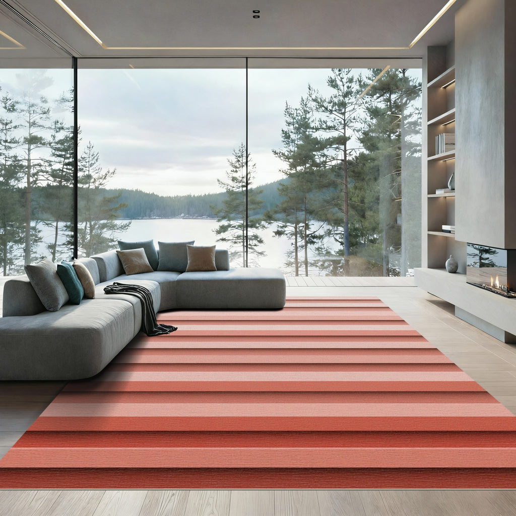 Coral Pink Layered Stripe Rug