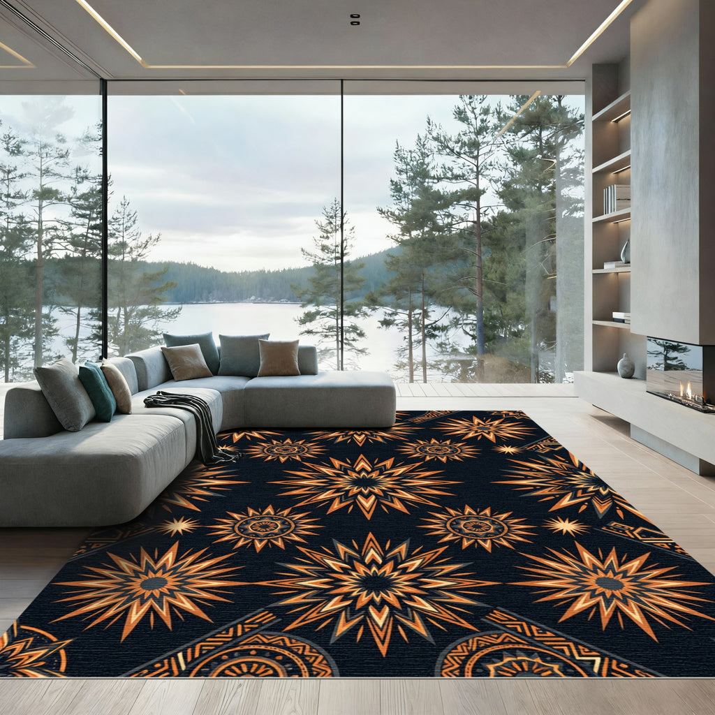 Vibrant Orange Starburst Geometric Rug