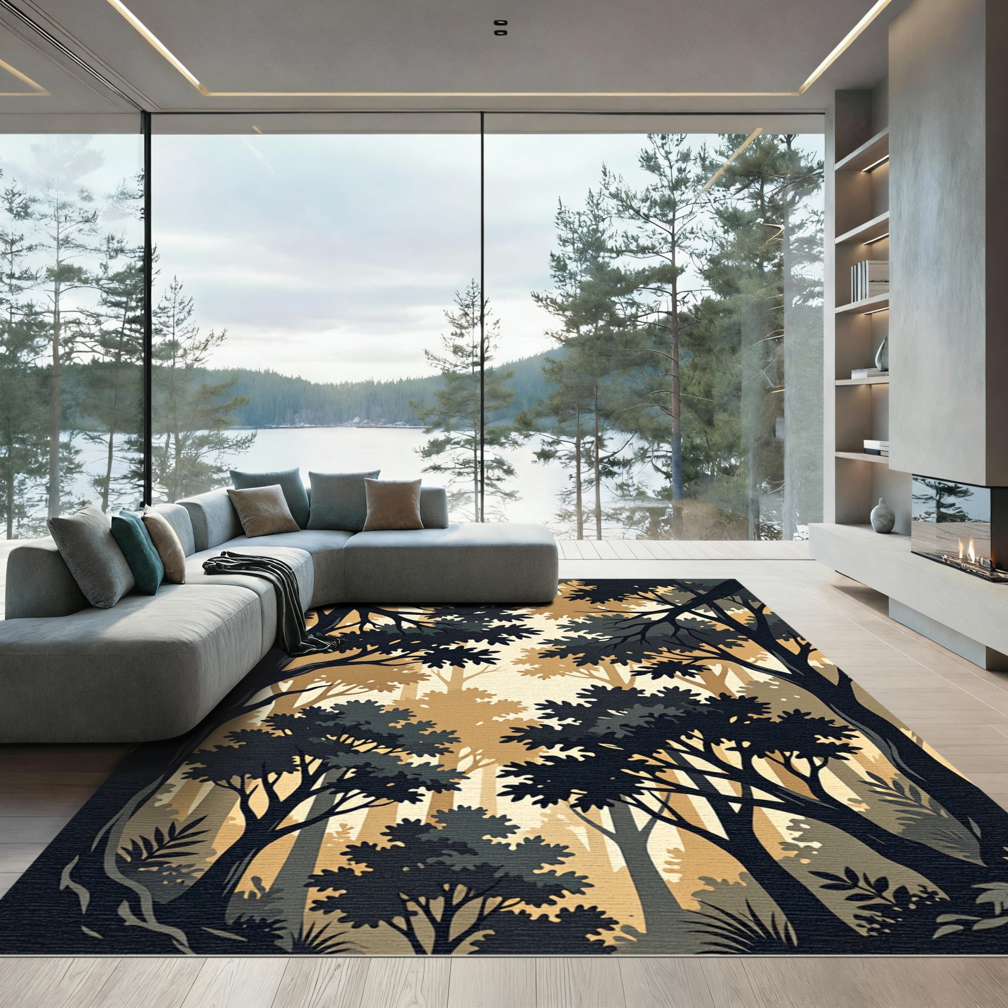 Golden Forest Canopy Silhouette Rug