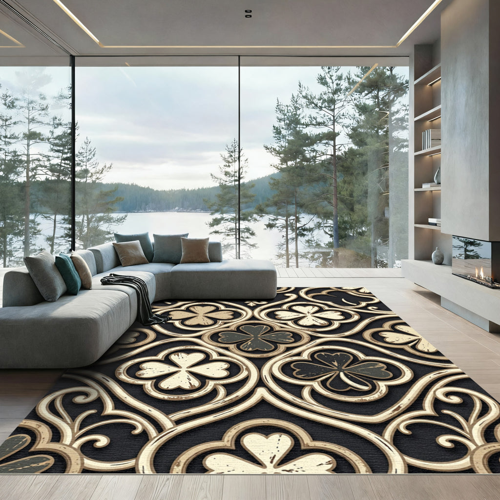 Antique Gold Clover Lattice Rug