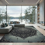 Ornate Charcoal Filigree Silver Medallion Rug
