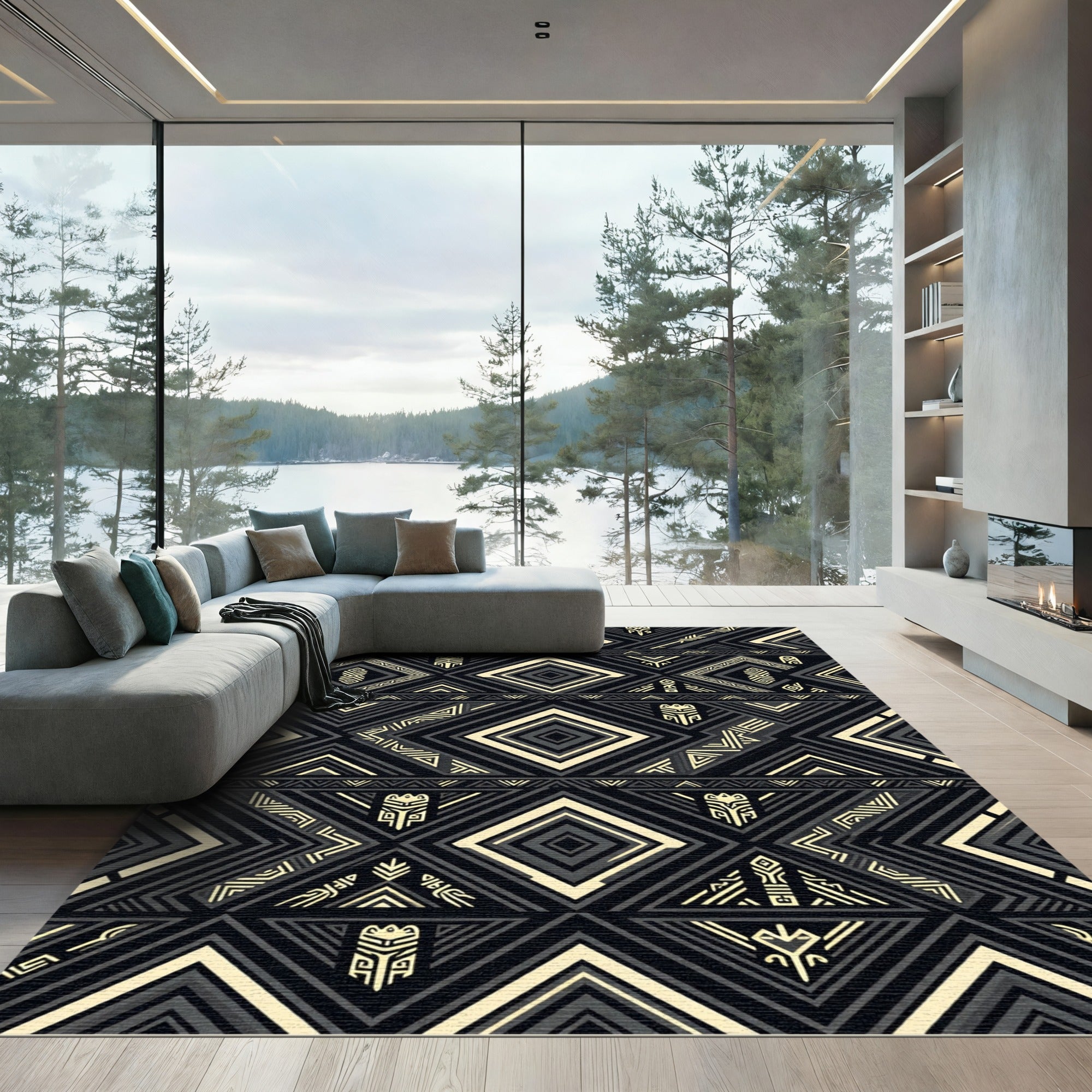 Gold Monochromatic Geometric Tribal Diamond Rug