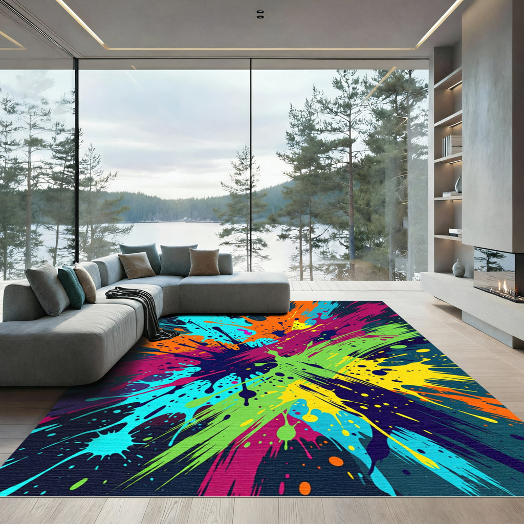 Vibrant Multicolored Abstract Paint Splash Rug