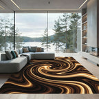 Golden Brown Abstract Liquid Swirl Rug