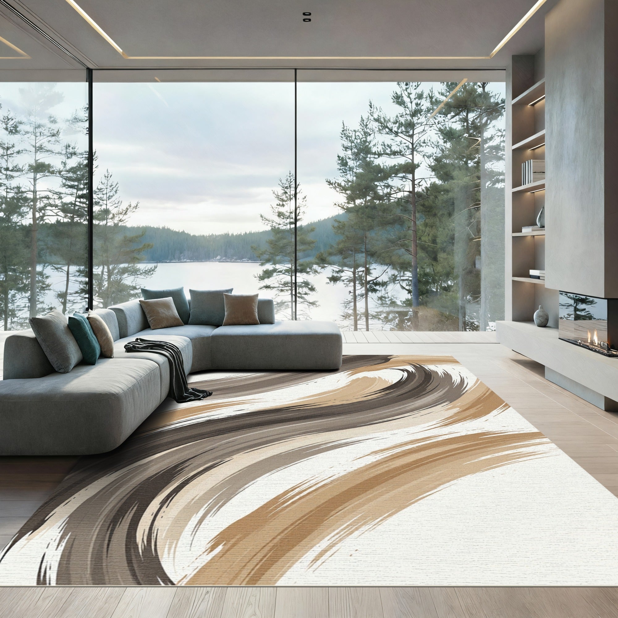 Abstract Earthy Tone Swirl Rug