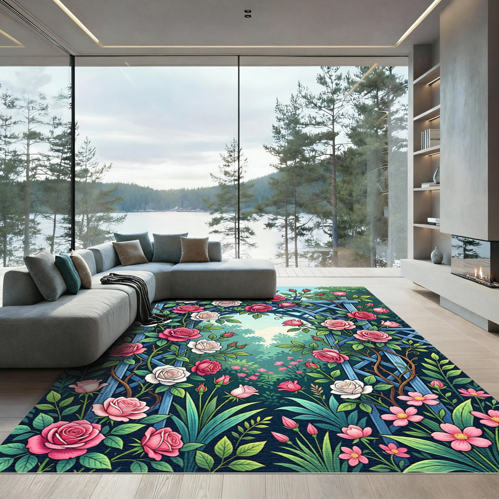 Romantic Pink and White Rose Arbor Rug