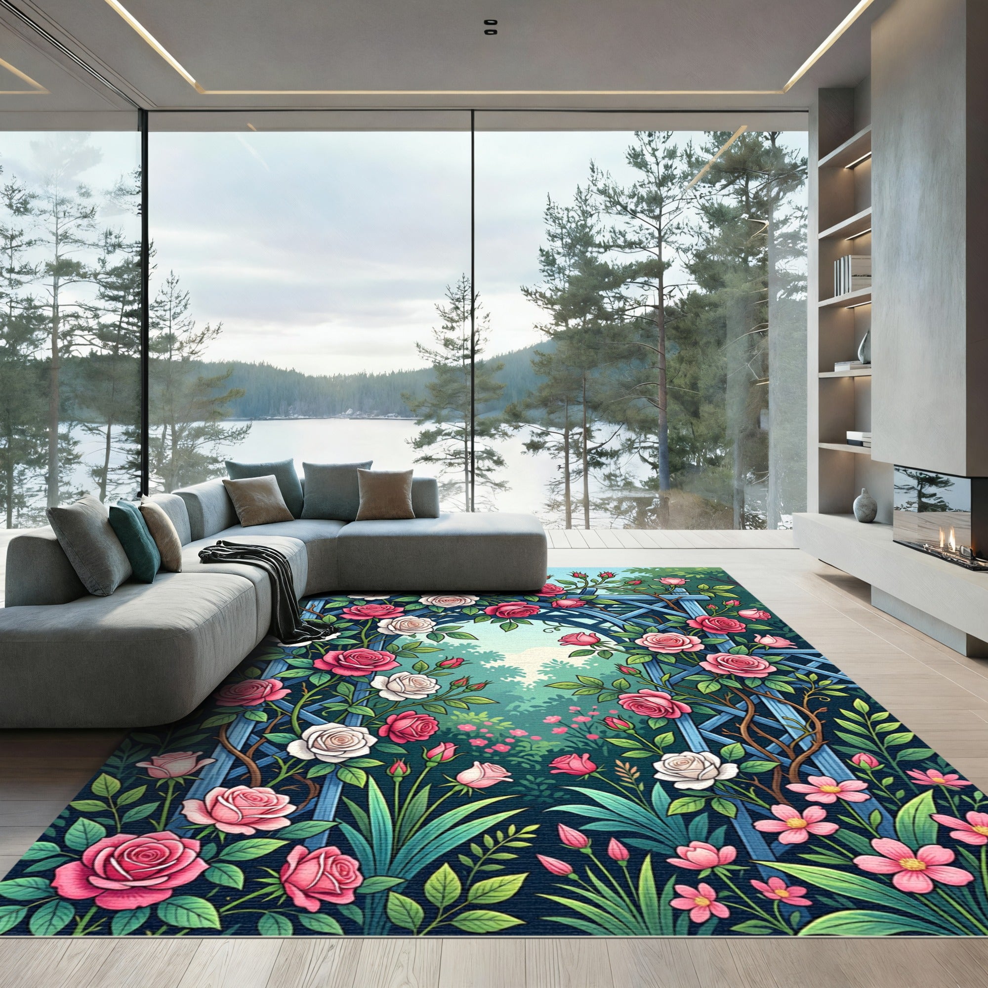 Romantic Pink and White Rose Arbor Rug