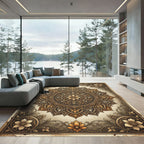 Elegant Golden Mandala Floral Medallion Rug