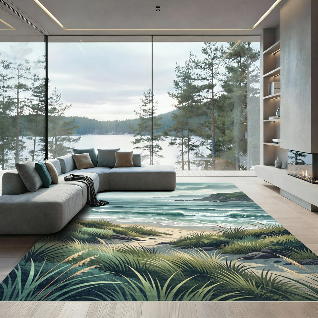 Serene Coastal Landscape Ocean View Rug
