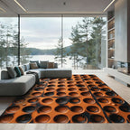 Burnt Umber Industrial Circular Grid Rug