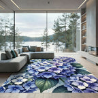 Vintage Blue Hydrangea Floral Branches Rug