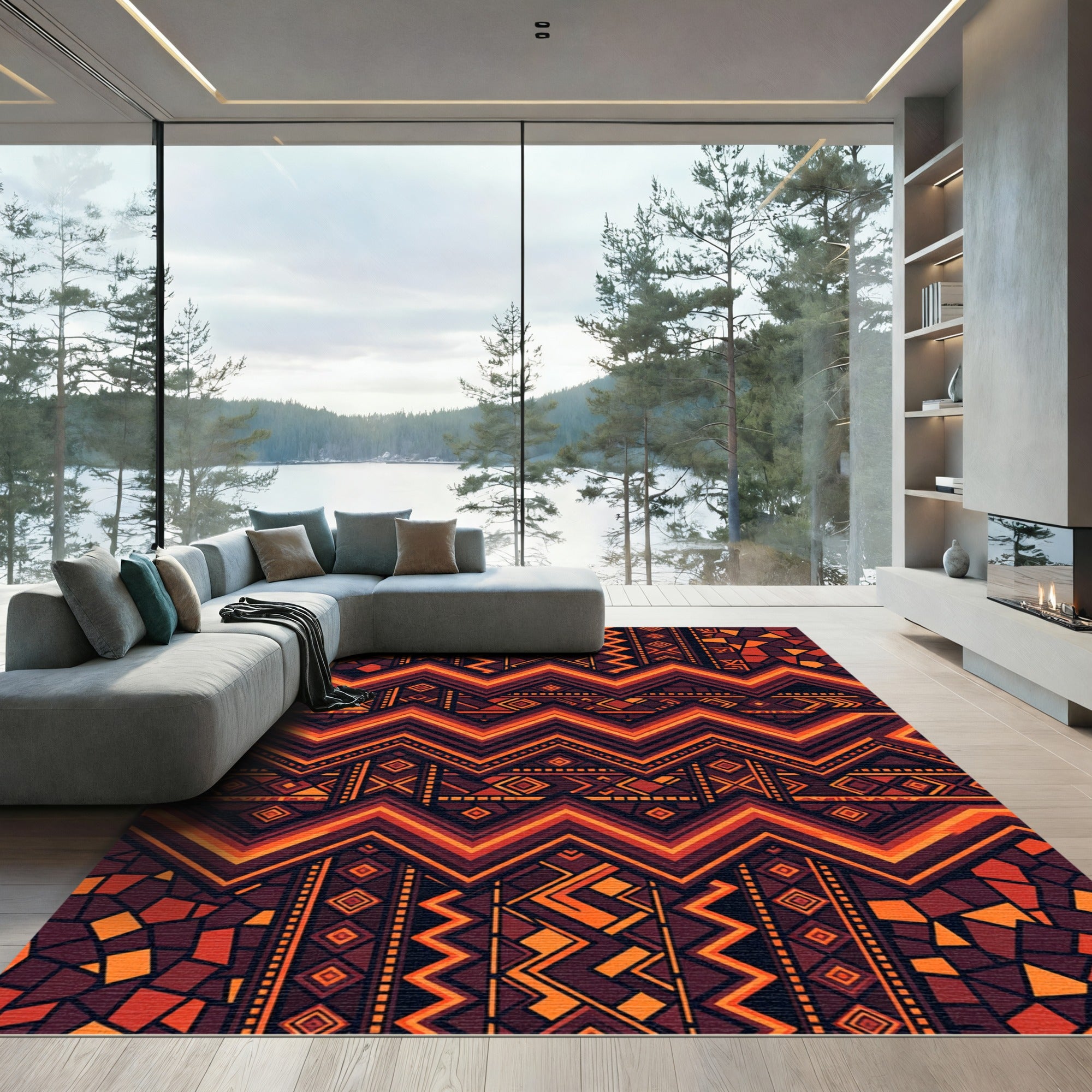 Geometric Amber Zigzag Tribal Tapestry Rug
