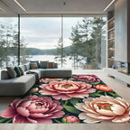 Rich Pink Peony Floral Composition Rug
