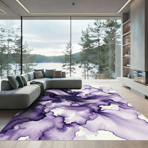 Abstract Plum Ink Wash Wave Rug