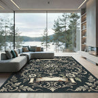 Dark Slate Floral Baroque Scroll Rug