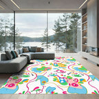 Whimsical Pink Yellow Blue Cartoon Animals Rug