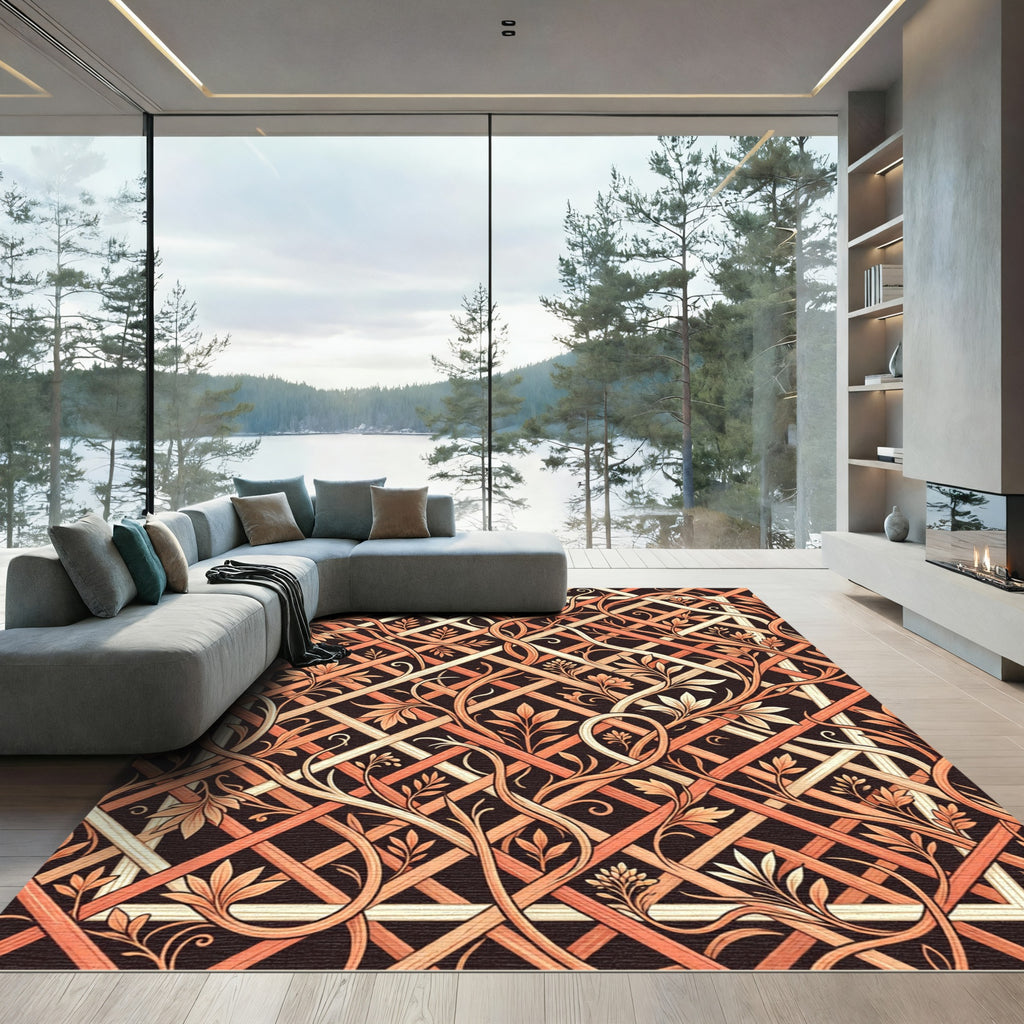 Cinnamon Lattice Floral Vine Rug