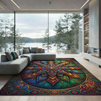 Vibrant Floral Mandala Art Medallion Rug