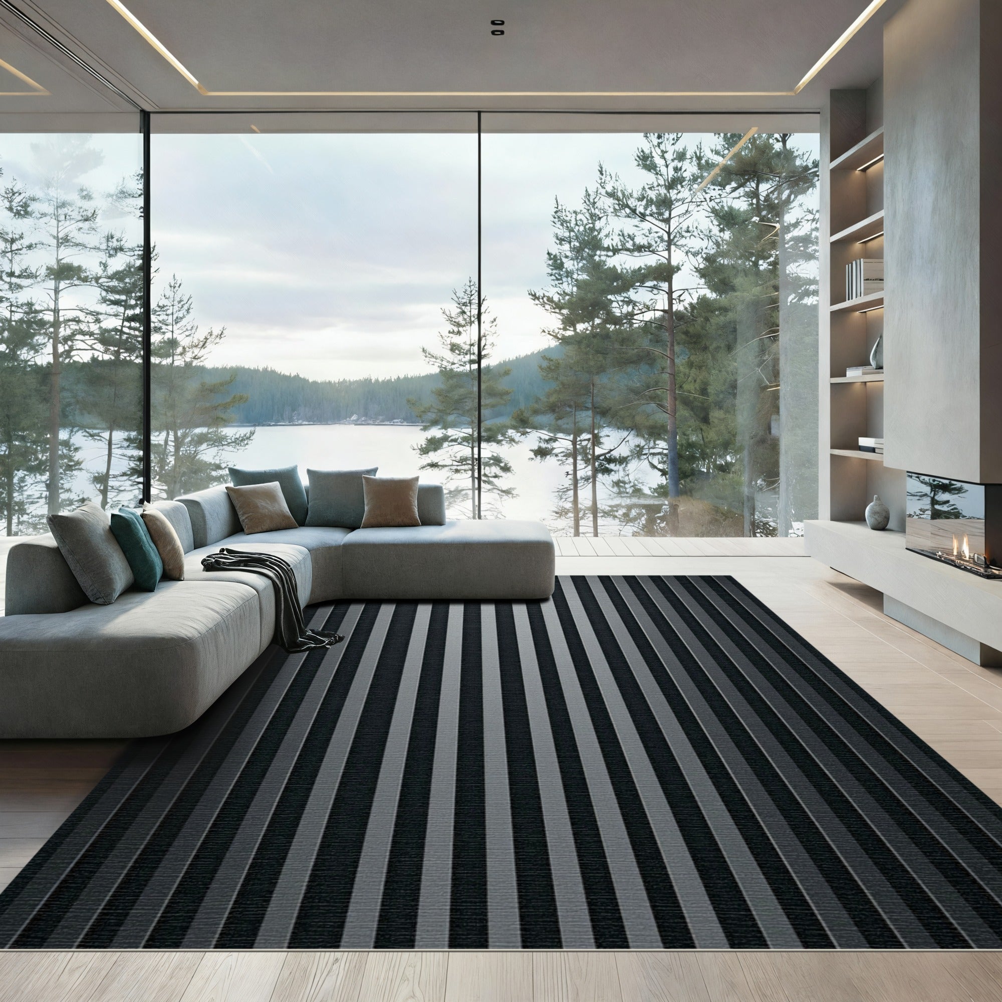 Monochrome Vertical Striped Texture Rug