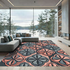 Geometric Slate and Peach Quatrefoil Rug