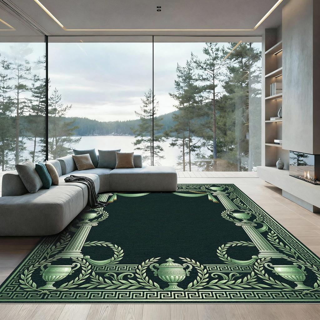Classical Green Laurel Urn Column Frame Rug
