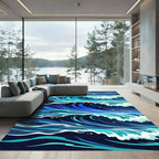Deep Blue Ocean Wave Art Rug