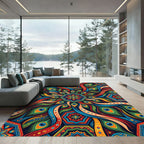 Vibrant Peacock Feather Mandala Medallion Rug