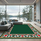 Elegant Red Floral Green Border Rug