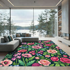 Vibrant Rose Poppy Sweet Pea Floral Rug