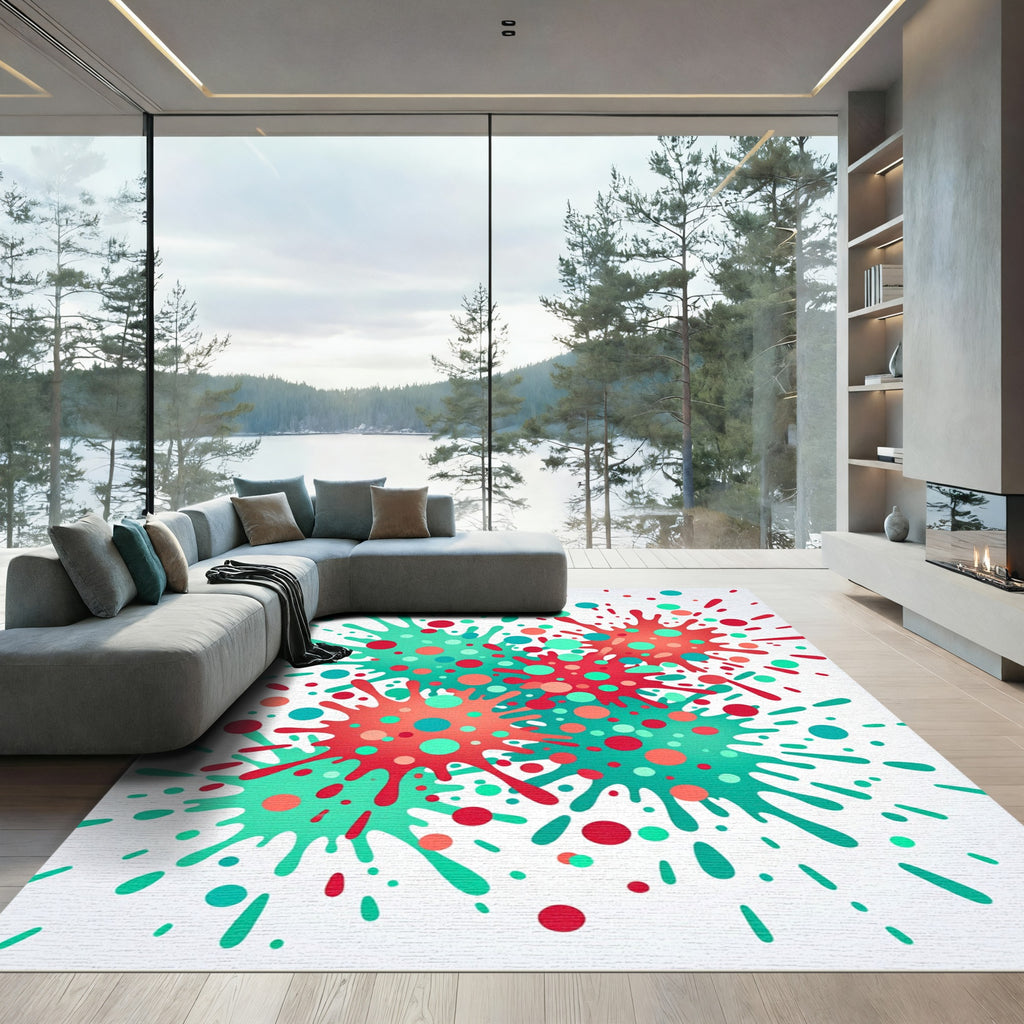 Coral Teal Splash Explosion Scatter Rug