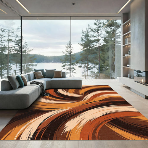 Abstract Earth Tone Swirling Curve Rug