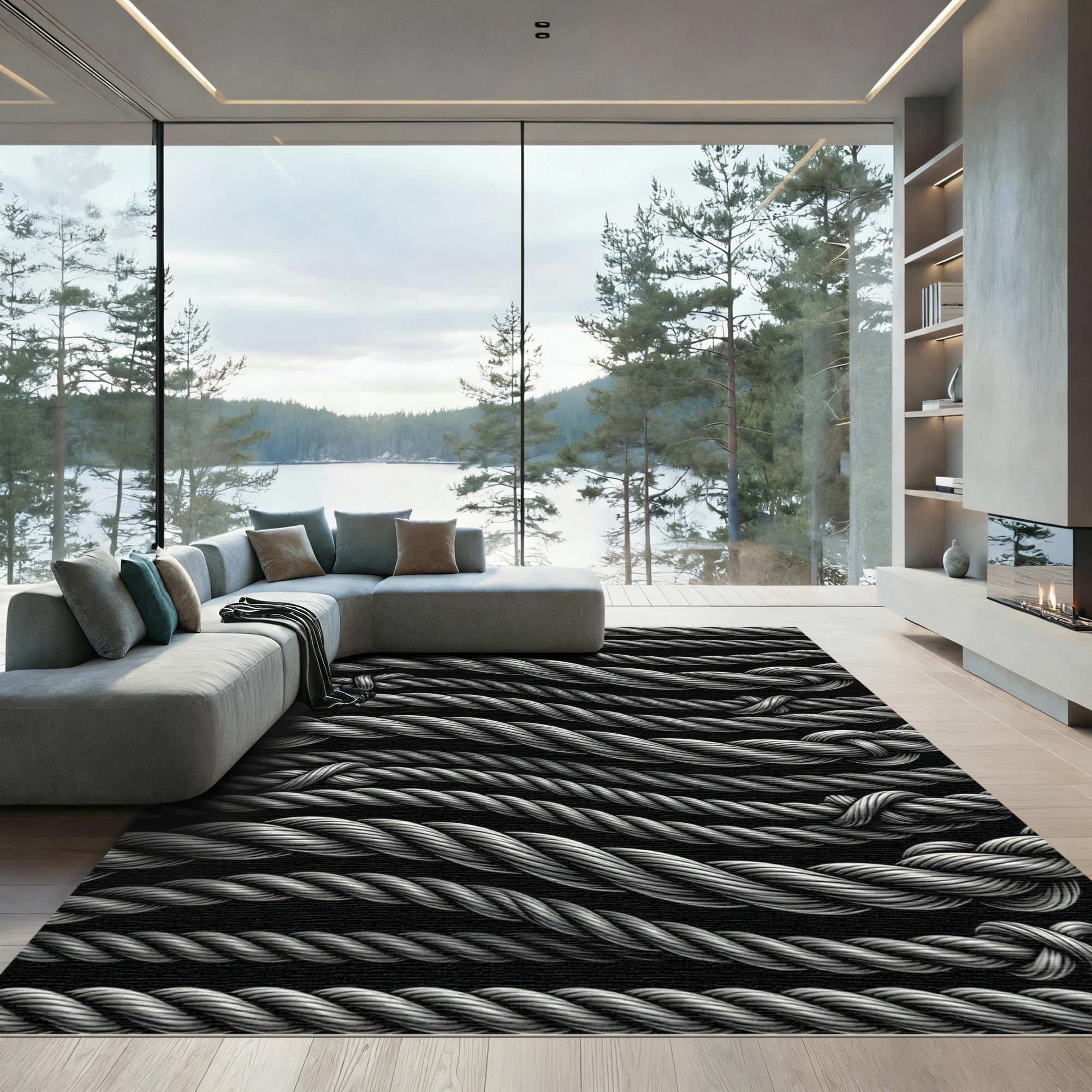 Textured Gray Twisted Rope Lines Rug