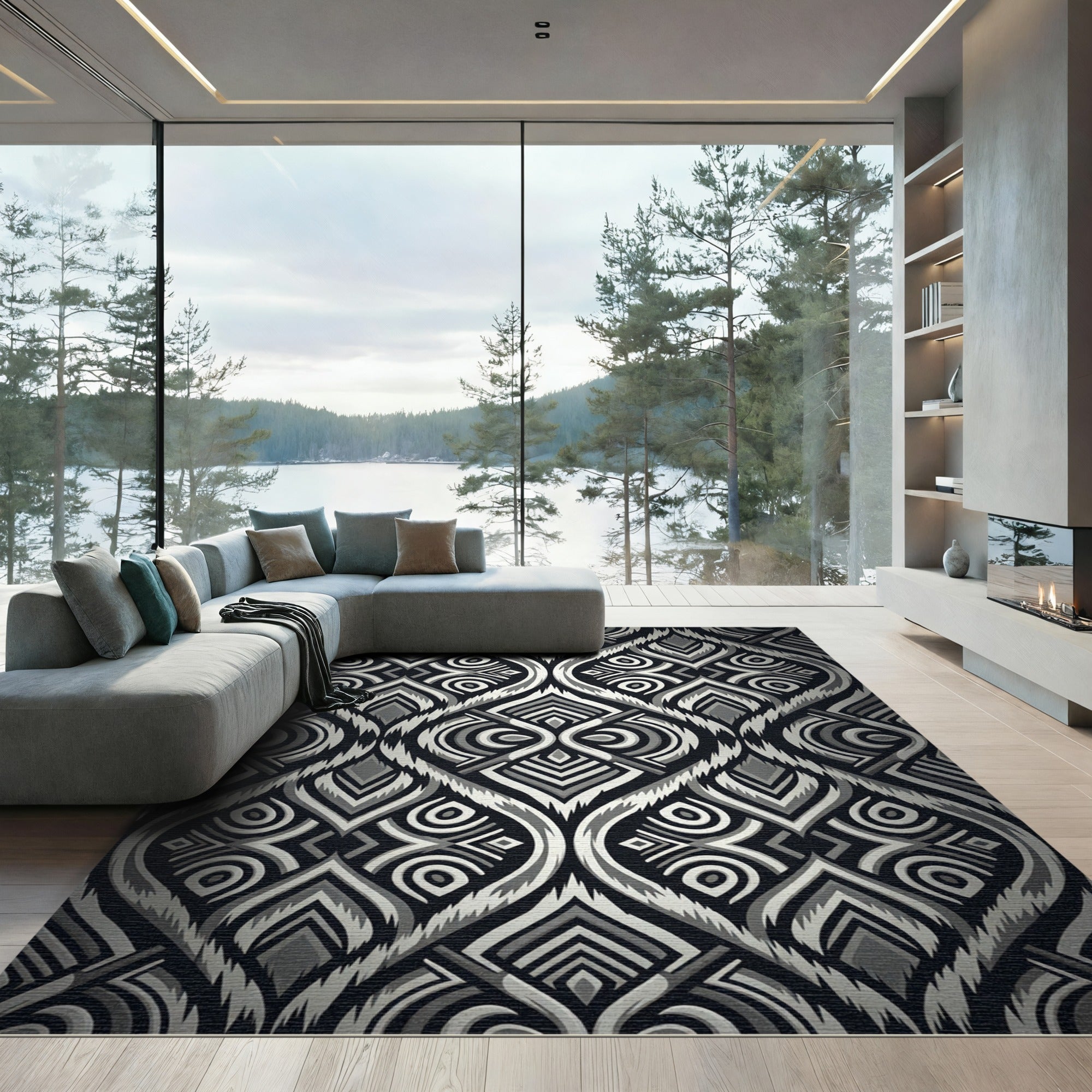 Monochromatic Tribal Diamond Geometric Area Decor Rug