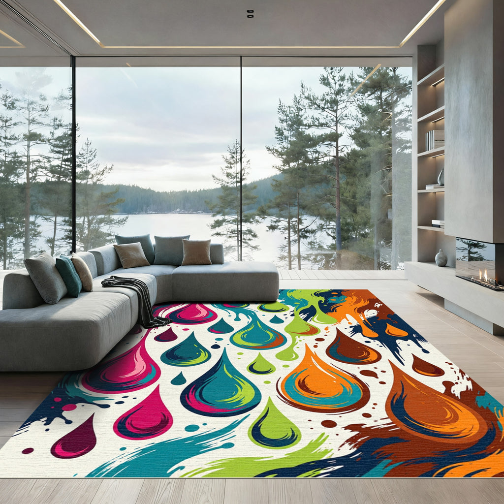 Bright Colorful Droplet Splash Rug