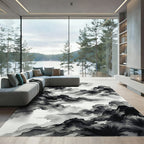 Abstract Monochrome Ink Wash Mountain Landscape Rug