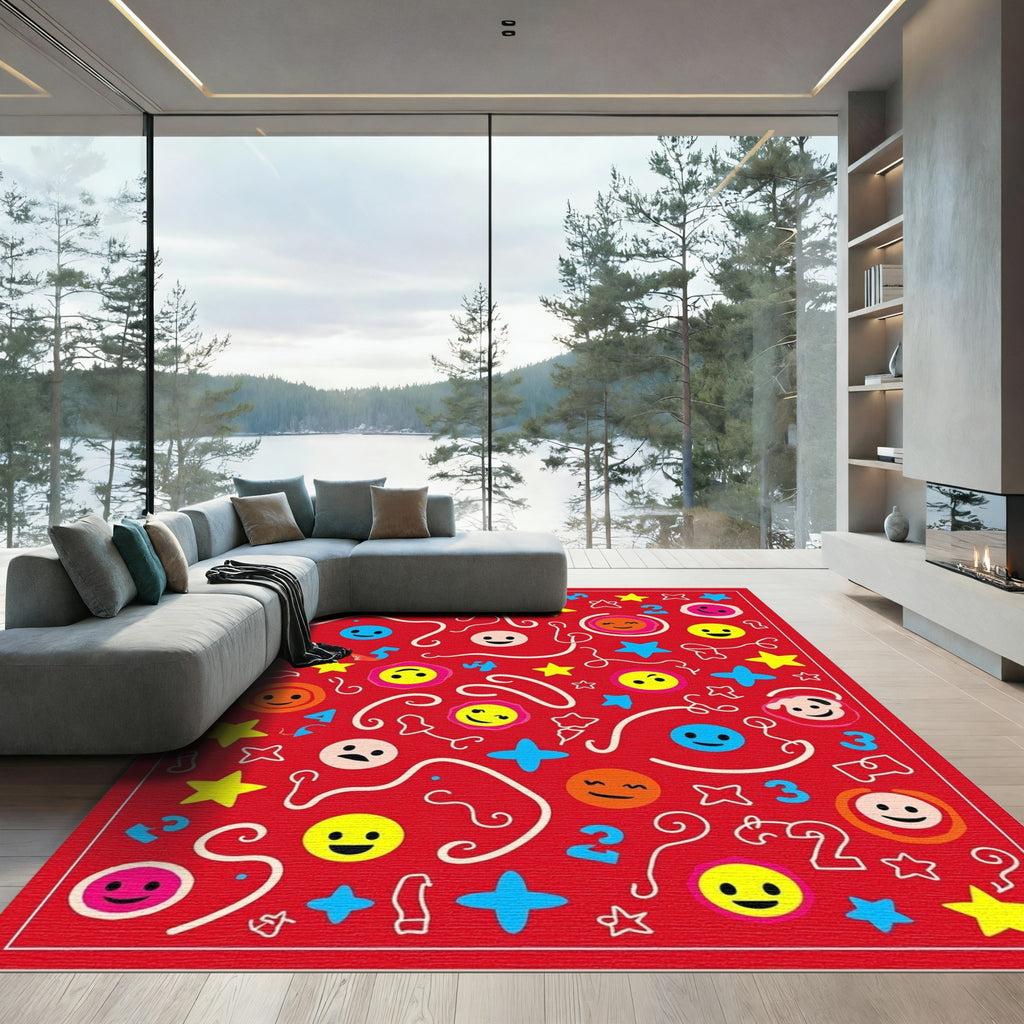 Red Emoji Star Number Collage Rug