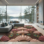 Art Deco Fan Peacock Feather Arrangement Rug