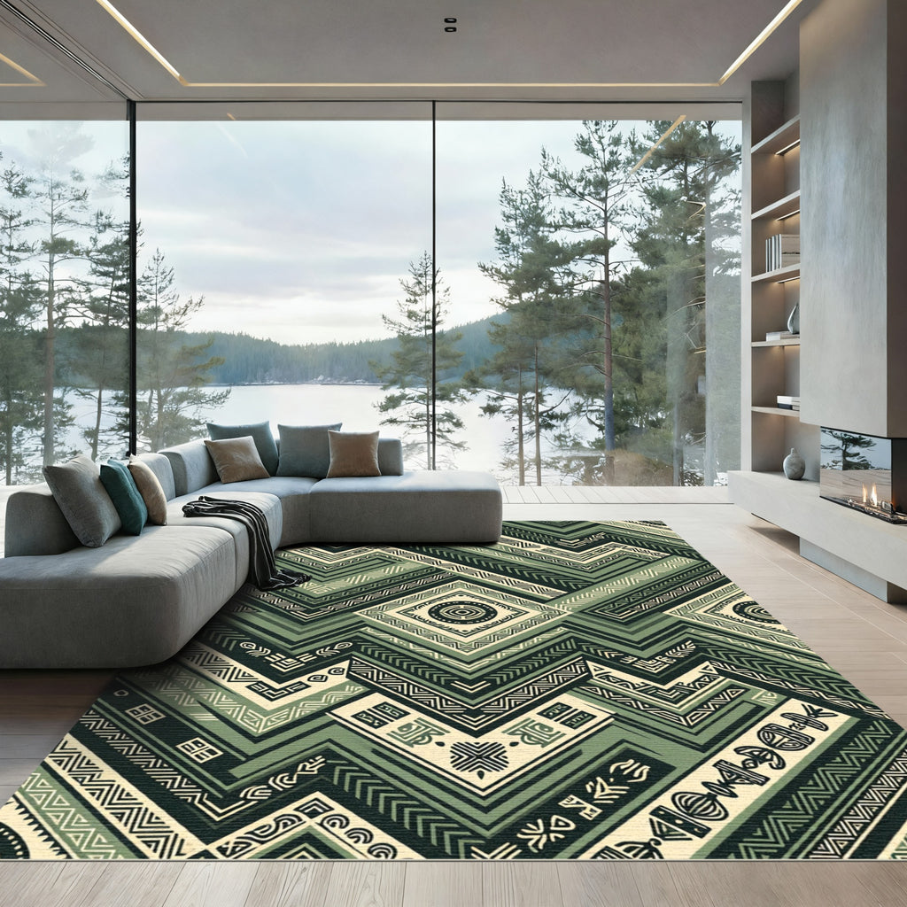Sage Geometric Chevron Tribal Rug