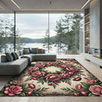 Vintage Blush Rose Floral Wreath Rug
