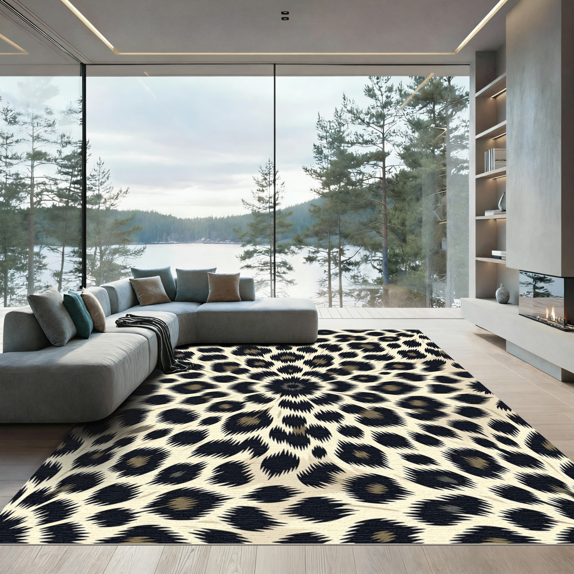 Radial Leopard Spot Animal Print Rug