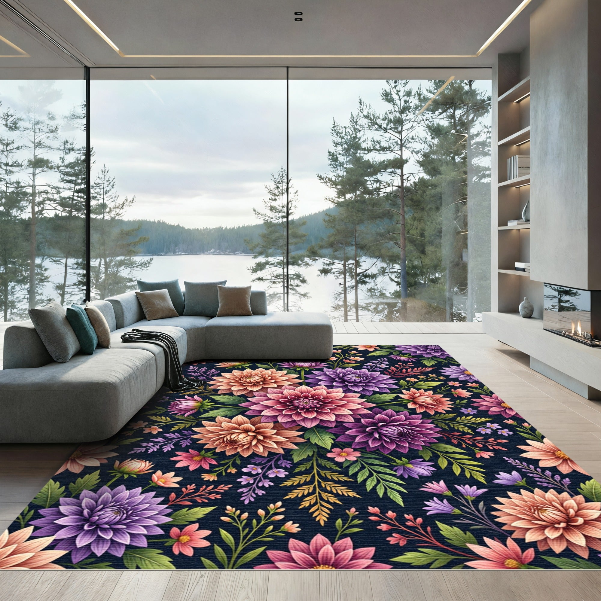 Vibrant Dahlia Botanical Garden Floral Rug
