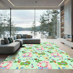 Playful Pink Green Abstract Flowers Rug