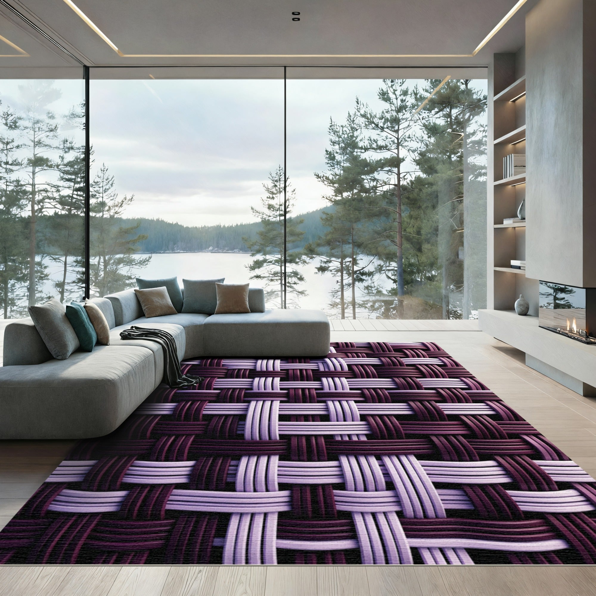 Plum Lilac Woven Stripe Rug