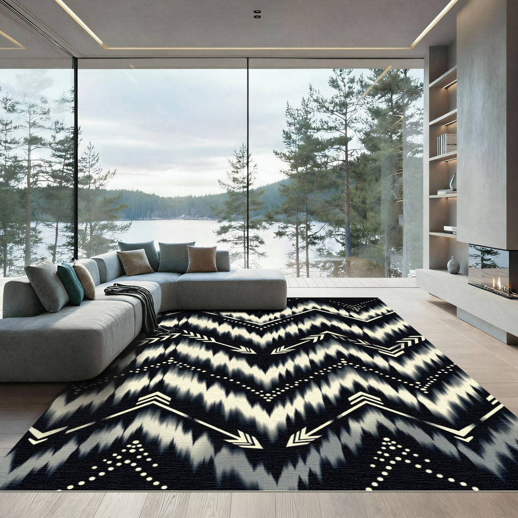 Monochrome Ikat Arrow Chevron Geometric Rug