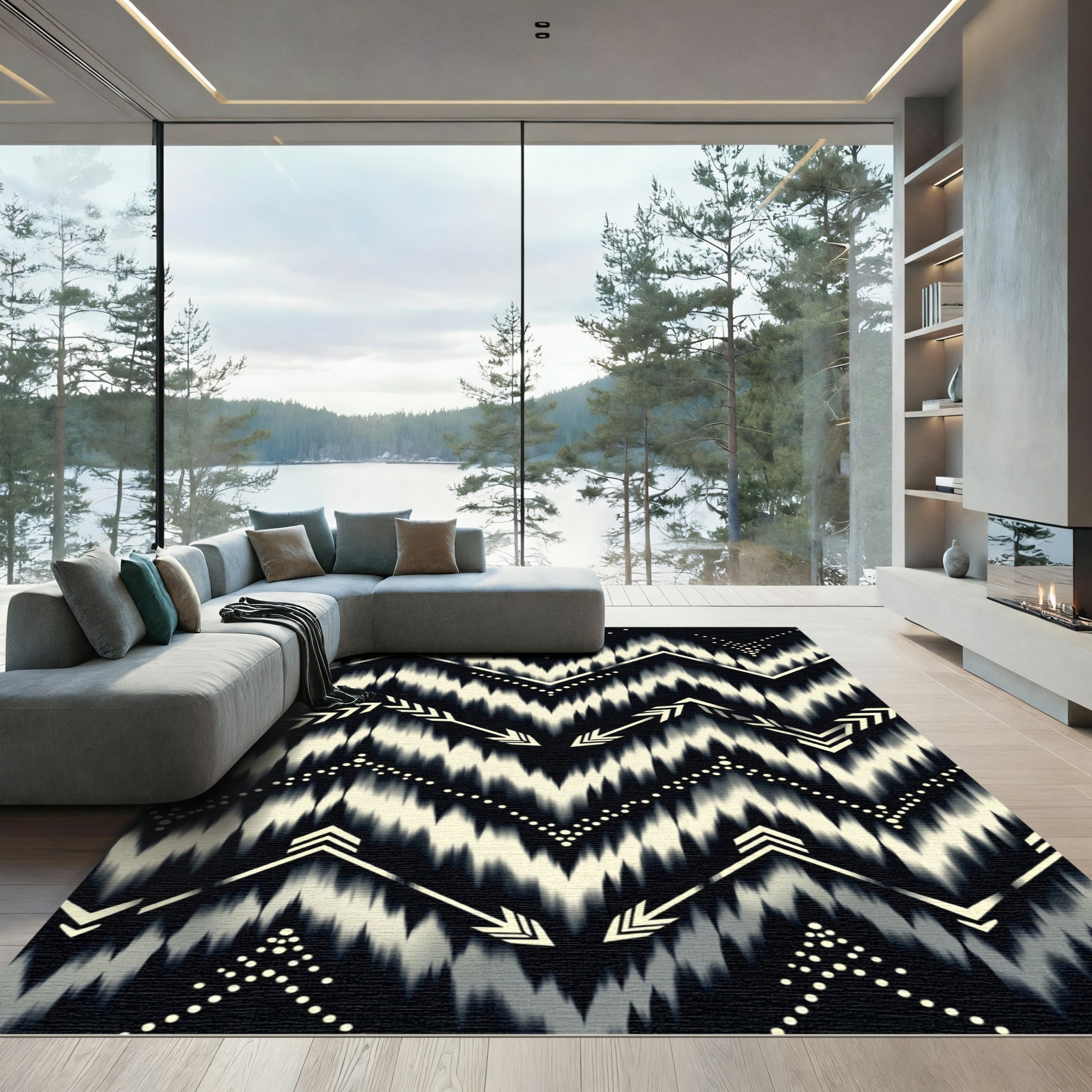 Monochrome Ikat Arrow Chevron Geometric Rug