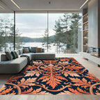 Coral Leaf Medallion Floral Navy Rug