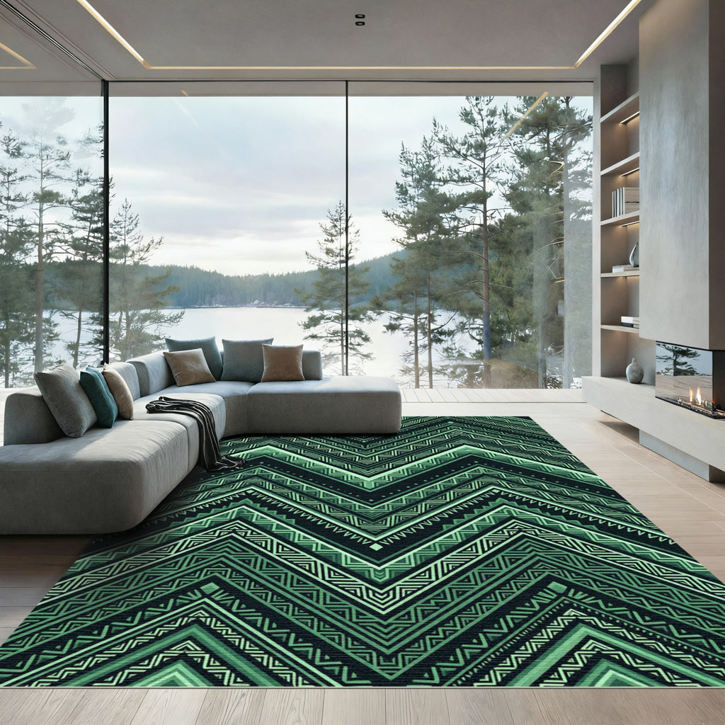 Emerald Green Zigzag Chevron Rug